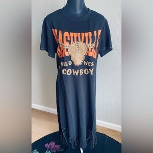 Nashville Cowboy Graphic Dress with fringe